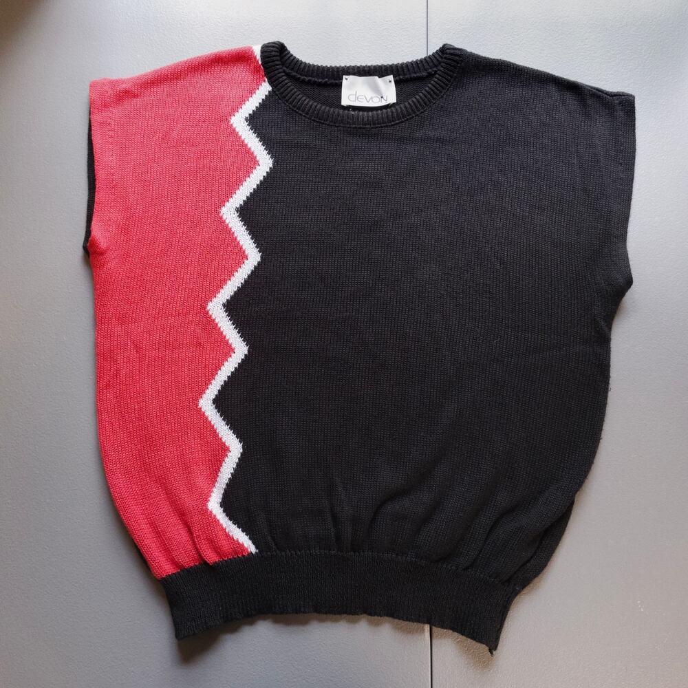 Vintage Colorblock Knit Sweater Vest 1960s Devon Made in the USA Retro 60s 70s